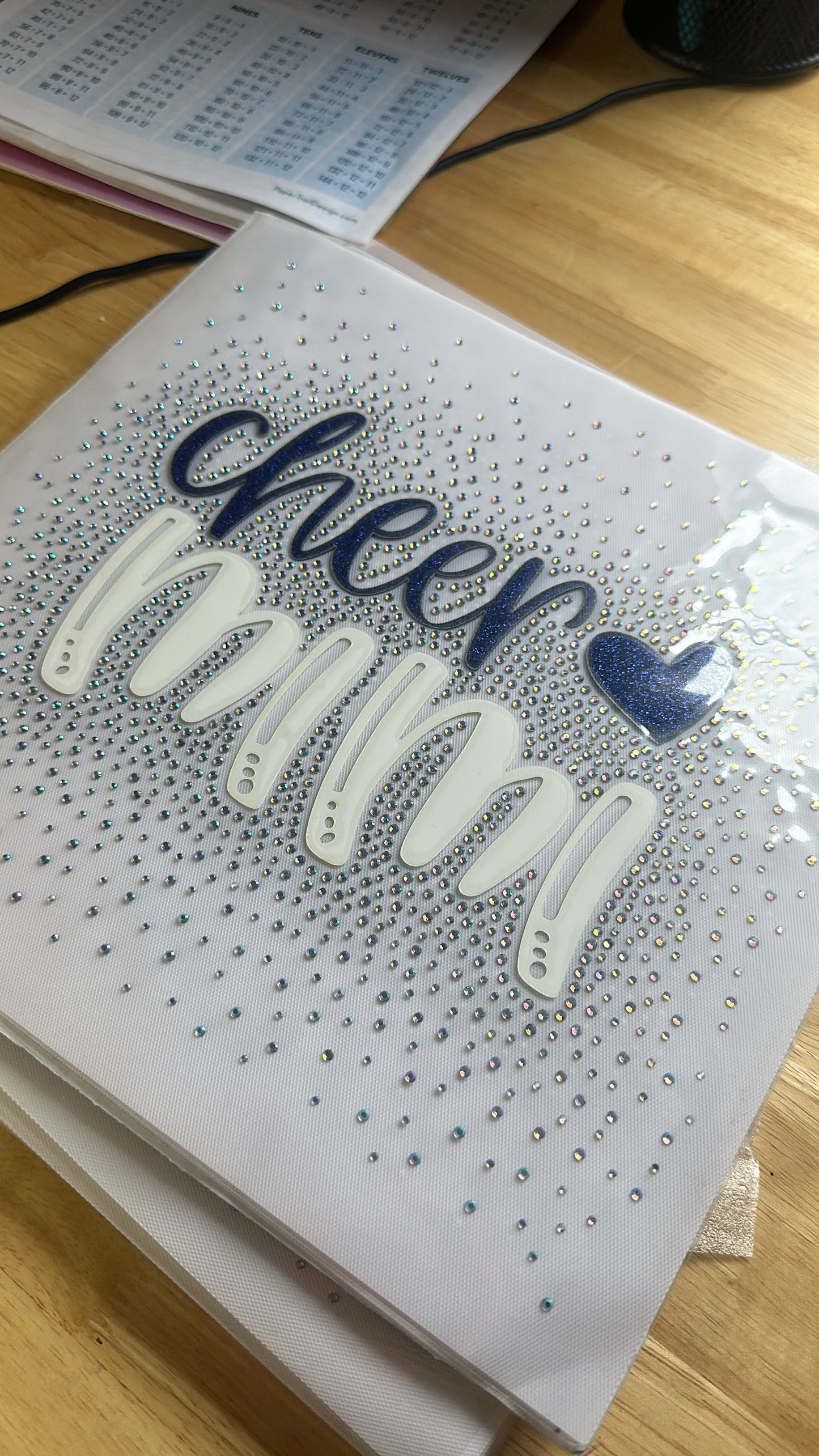 Cheer Mimi Royal Blue Glitter Rhinestone Transfers 11”