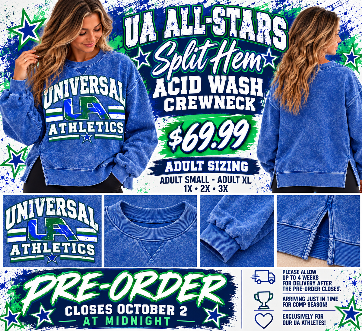 UA Split Hem Acid Wash Crewneck Closing 10/2