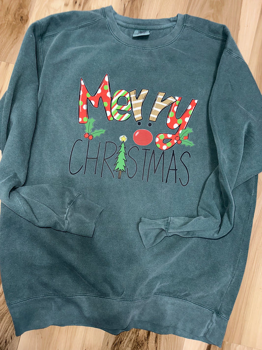 Merry Christmas Comfort Colors Sweatshirt Pine