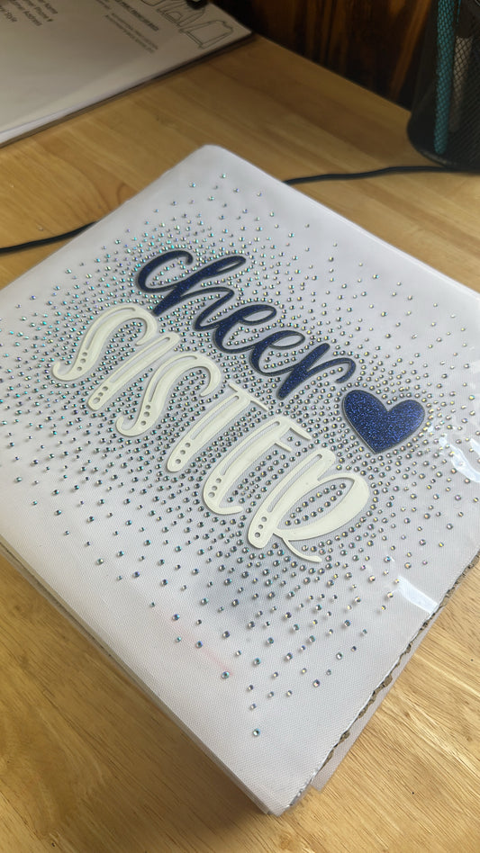 Cheer Sister Royal Blue Glitter Rhinestone Transfers 11”