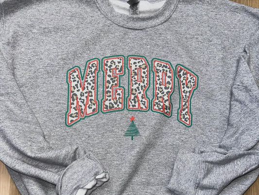 Merry Leopard (Grey Crewneck Sweatshirt)