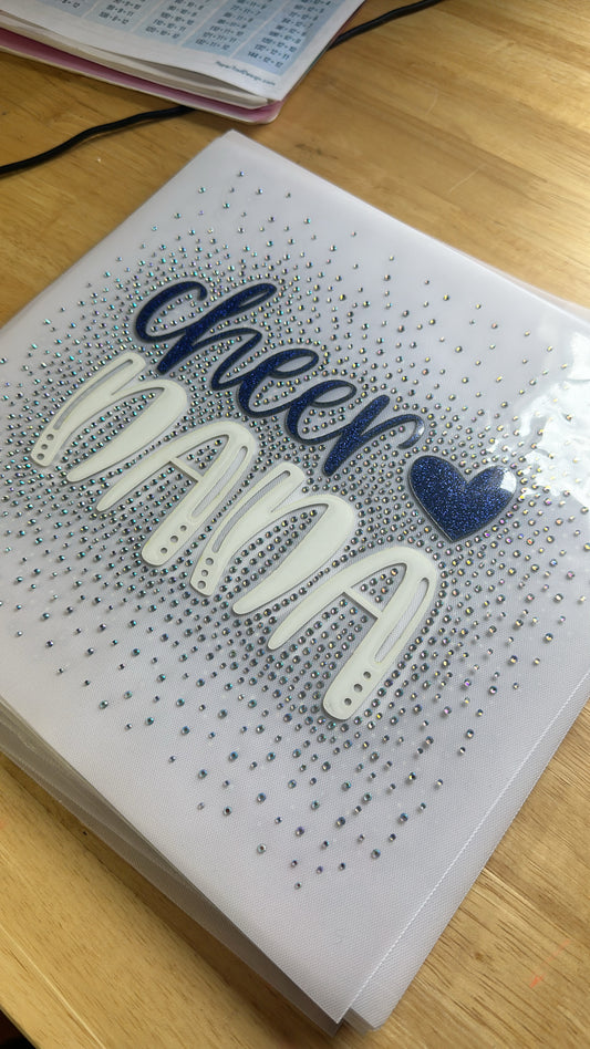 Cheer Nana Royal Blue Glitter Rhinestone Transfers 11”