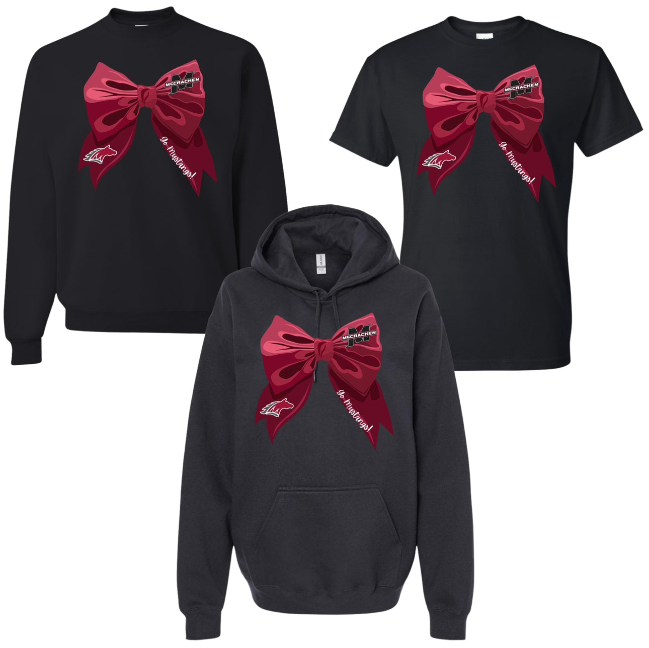 Mustangs Black Bow Tee/Hoodie/Crew