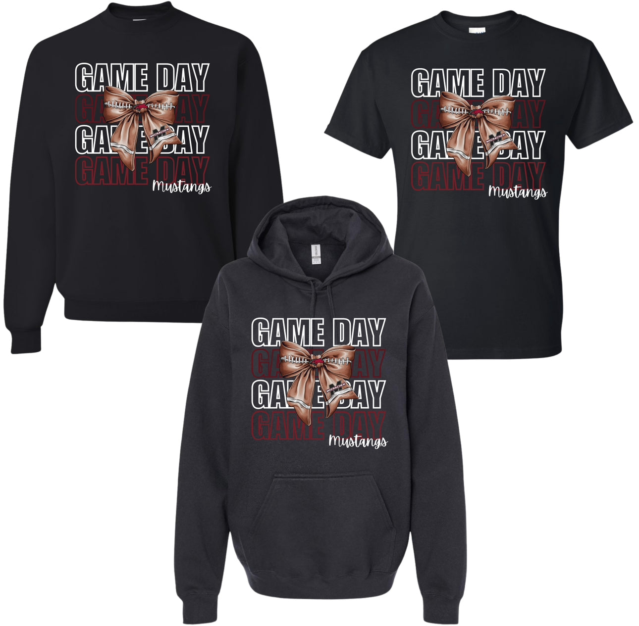 Mustangs Black Gameday Tee/Hoodie/Crew