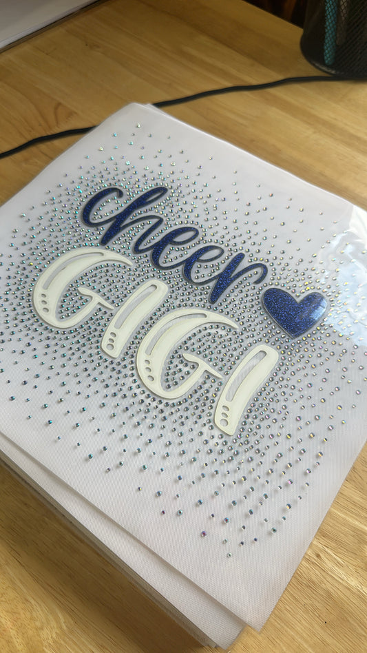 Cheer Gigi Royal Blue Glitter Rhinestone Transfers 11”