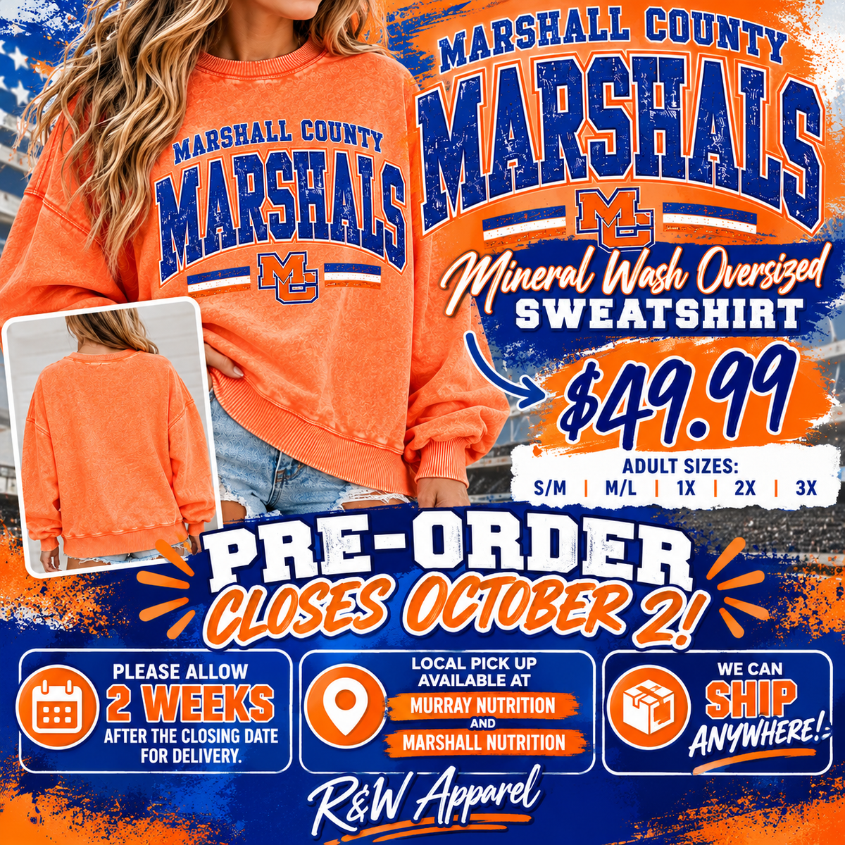 Mineral Wash Orange MC Crewneck Sweatshirt (Oversized) pre-order closing 10/2