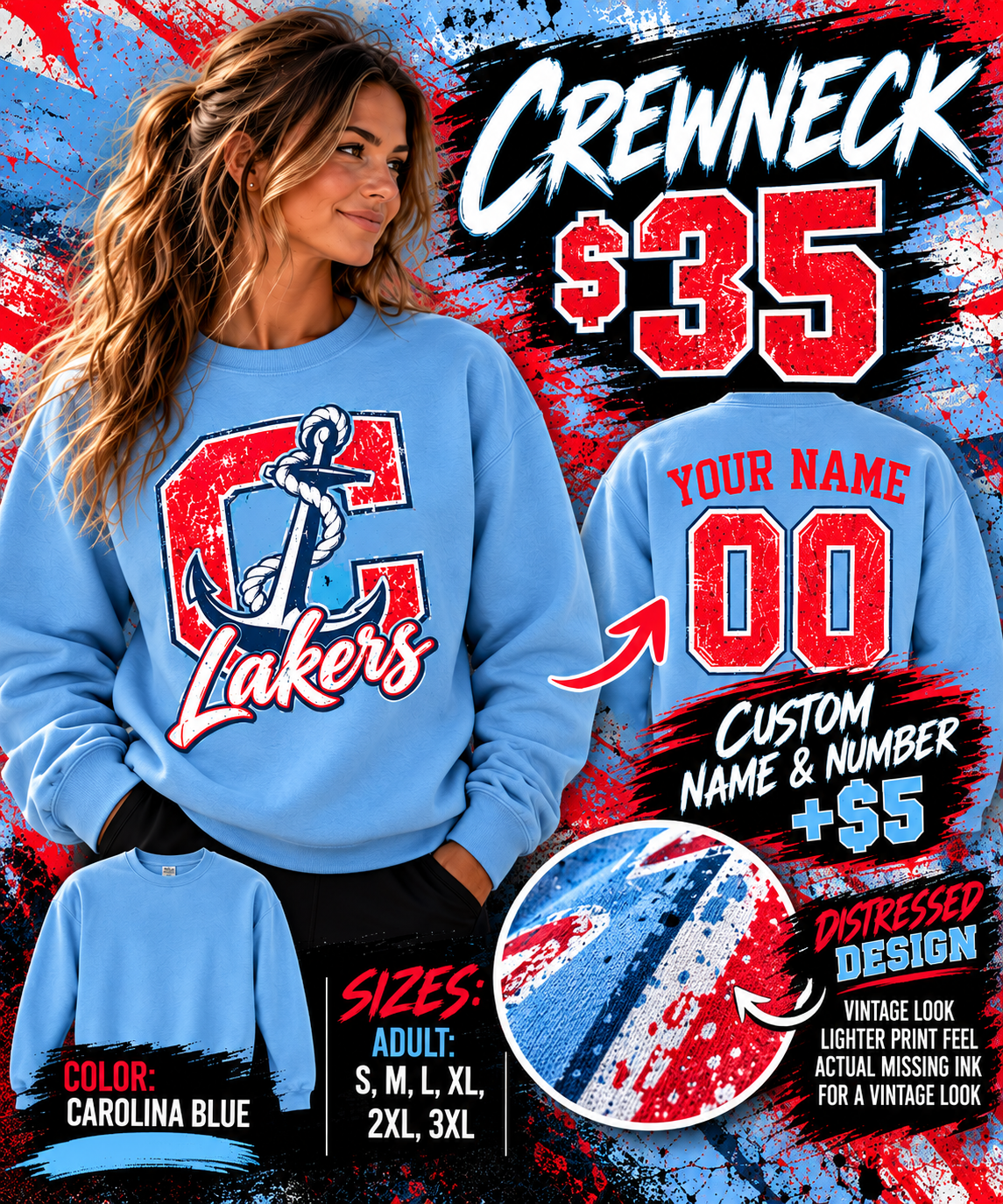 Carolina Blue Lakers Crewneck