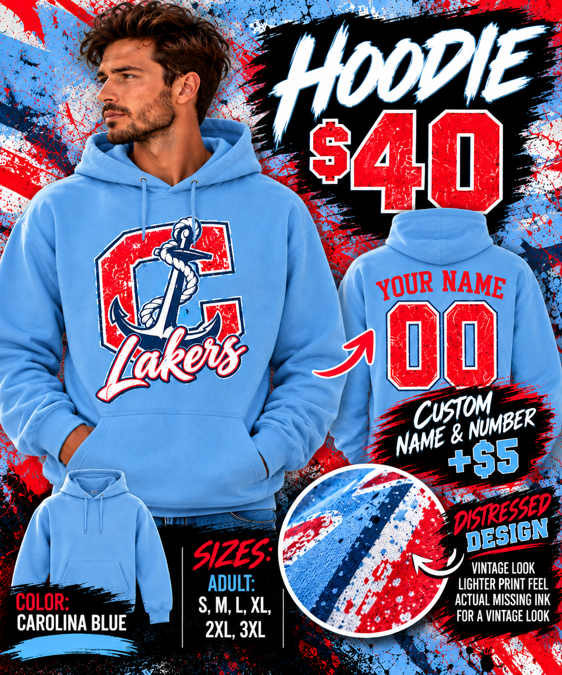 Carolina Blue Lakers Hoodie