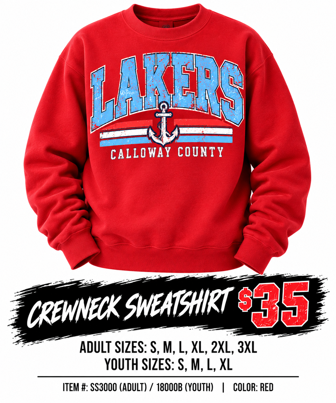 Calloway Co Lakers Retro Red Crewneck